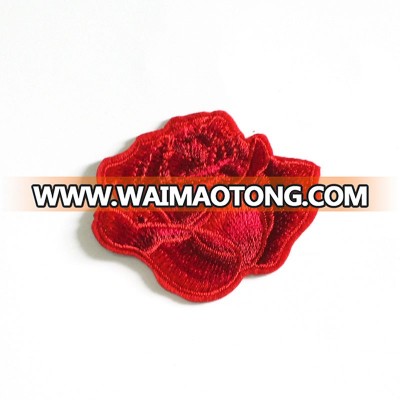 custom flower embroidery patch for garment,Free Sample Logo Embroidery backing paper Custom Iron Red Rose D85