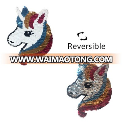 Rainbow Unicorn Reverse Sequin Sew On Patches for clothes Coat Sweater Embroidered Change Color Reversible Patch Applique R290