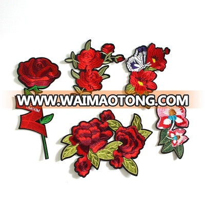 Custom stitch embroidery flower rose patch D86